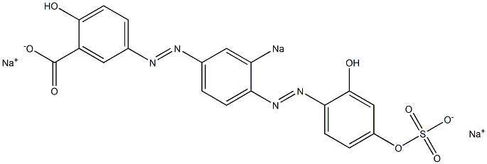 2-Hydroxy-5-[4-[(2,4-dihydroxyphenyl)azo]-3-sodiosulfophenylazo]benzoic acid sodium salt Struktur