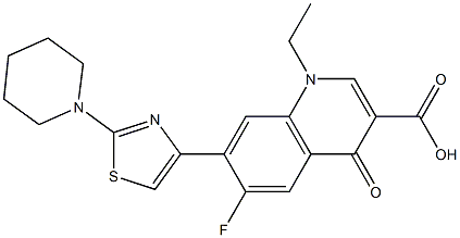 1,4-Dihydro-1-ethyl-4-oxo-6-fluoro-7-[2-piperidinothiazol-4-yl]quinoline-3-carboxylic acid Struktur