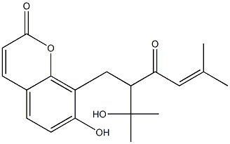 8-[3-Hydroxy-3-methyl-2-(3-methyl-2-butenoyl)butyl]-7-hydroxy-2H-1-benzopyran-2-one Struktur