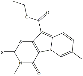 3,4-Dihydro-4-oxo-2-thioxo-3,7-dimethyl-2H-1,3-thiazino[6,5-b]indolizine-10-carboxylic acid ethyl ester Struktur