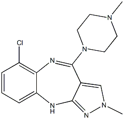 2-Methyl-4-(4-methylpiperazin-1-yl)-6-chloro-2,10-dihydropyrazolo[3,4-b][1,5]benzodiazepine Struktur