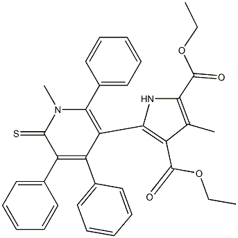 3-Methyl-5-[[1,6-dihydro-1-methyl-6-thioxo-2,4,5-triphenylpyridin]-3-yl]-1H-pyrrole-2,4-dicarboxylic acid diethyl ester Struktur