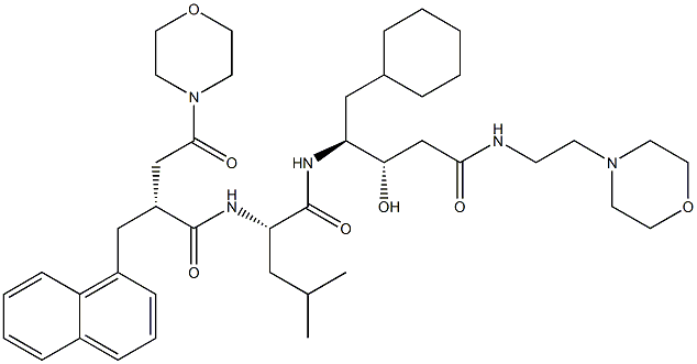 (3S,4S)-3-Hydroxy-5-cyclohexyl-4-[[(2S)-4-methyl-2-[[(2R)-2-(morpholinocarbonylmethyl)-3-(1-naphthalenyl)propionyl]amino]valeryl]amino]-N-(2-morpholinoethyl)valeramide Struktur