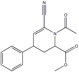 2-(Methoxycarbonyl)-1-acetyl-1,2,3,4-tetrahydro-4-phenylpyridine-6-carbonitrile Struktur