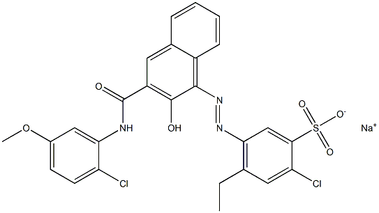 2-Chloro-4-ethyl-5-[[3-[[(2-chloro-5-methoxyphenyl)amino]carbonyl]-2-hydroxy-1-naphtyl]azo]benzenesulfonic acid sodium salt Struktur