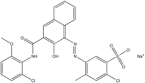 2-Chloro-4-methyl-5-[[3-[[(2-chloro-6-methoxyphenyl)amino]carbonyl]-2-hydroxy-1-naphtyl]azo]benzenesulfonic acid sodium salt Struktur