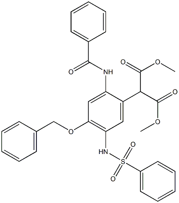 (2-Benzoylamino-4-benzyloxy-5-phenylsulfonylaminophenyl)malonic acid dimethyl ester Struktur