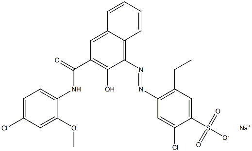 2-Chloro-5-ethyl-4-[[3-[[(4-chloro-2-methoxyphenyl)amino]carbonyl]-2-hydroxy-1-naphtyl]azo]benzenesulfonic acid sodium salt Struktur