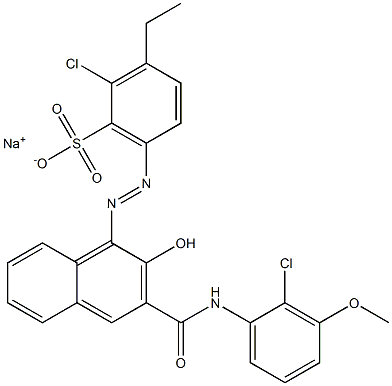 2-Chloro-3-ethyl-6-[[3-[[(2-chloro-3-methoxyphenyl)amino]carbonyl]-2-hydroxy-1-naphtyl]azo]benzenesulfonic acid sodium salt Struktur