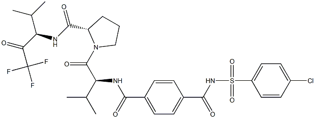 (2S)-N-[(1R)-3,3,3-Trifluoro-1-isopropyl-2-oxopropyl]-1-[(2S)-2-[4-[(4-chlorophenyl)sulfonylaminocarbonyl]benzoylamino]-3-methyl-1-oxobutyl]pyrrolidine-2-carboxamide Struktur