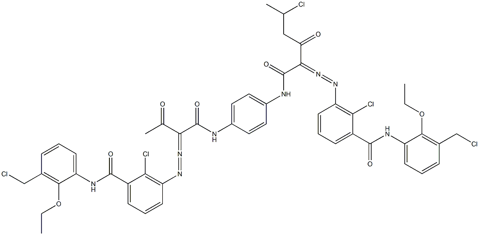 3,3'-[2-(1-Chloroethyl)-1,4-phenylenebis[iminocarbonyl(acetylmethylene)azo]]bis[N-[3-(chloromethyl)-2-ethoxyphenyl]-2-chlorobenzamide] Struktur