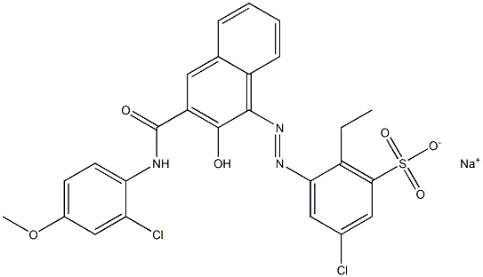 3-Chloro-6-ethyl-5-[[3-[[(2-chloro-4-methoxyphenyl)amino]carbonyl]-2-hydroxy-1-naphtyl]azo]benzenesulfonic acid sodium salt Struktur