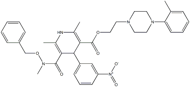 2,6-Dimethyl-4-(3-nitrophenyl)-5-[[methyl(benzyloxy)amino]carbonyl]-1,4-dihydropyridine-3-carboxylic acid 2-[4-(2-methylphenyl)piperazin-1-yl]ethyl ester Struktur