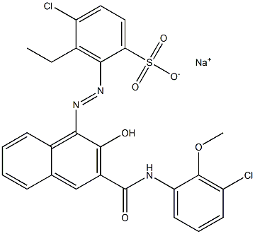 4-Chloro-3-ethyl-2-[[3-[[(3-chloro-2-methoxyphenyl)amino]carbonyl]-2-hydroxy-1-naphtyl]azo]benzenesulfonic acid sodium salt Struktur