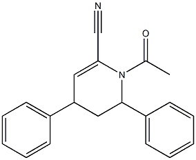 2-Phenyl-1-acetyl-1,2,3,4-tetrahydro-4-phenylpyridine-6-carbonitrile Struktur