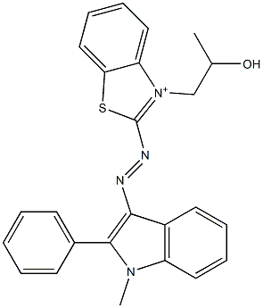 2-(1-Methyl-2-phenyl-1H-indol-3-ylazo)-3-(2-hydroxypropyl)benzothiazol-3-ium Struktur