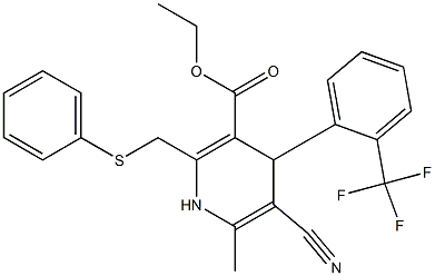 5-Cyano-1,4-dihydro-6-methyl-2-[phenylthiomethyl]-4-(2-trifluoromethylphenyl)pyridine-3-carboxylic acid ethyl ester Struktur