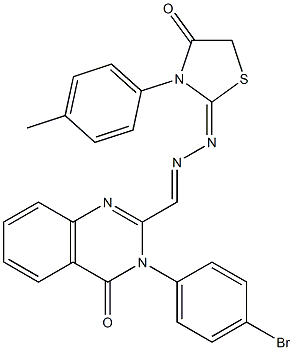 3-(4-Bromophenyl)-2-[2-[(2,3,4,5-tetrahydro-3-(p-methylphenyl)-4-oxothiazole)-2-ylidene]hydrazonomethyl]quinazoline-4(3H)-one Struktur