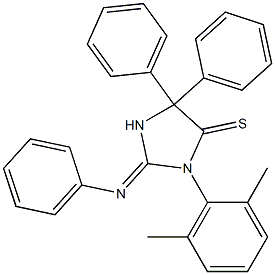 1-(2,6-Dimethylphenyl)-2-(phenylimino)-4,4-diphenylimidazolidine-5-thione Struktur