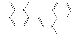 2,3-Dihydro-1,3-dimethyl-4-[(2-methyl-2-phenylhydrazono)methyl]-2-oxopyrimidine-1-ium Struktur