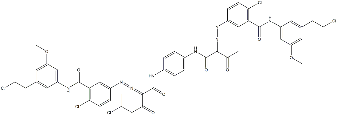 3,3'-[2-(1-Chloroethyl)-1,4-phenylenebis[iminocarbonyl(acetylmethylene)azo]]bis[N-[3-(2-chloroethyl)-5-methoxyphenyl]-6-chlorobenzamide] Struktur