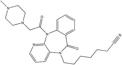 7-[[5,11-Dihydro-11-[(4-methyl-1-piperazinyl)acetyl]-6-oxo-6H-pyrido[2,3-b][1,4]benzodiazepin]-5-yl]heptanenitrile Struktur