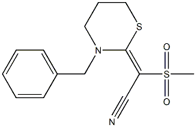 2-[(Methylsulfonyl)(cyano)methylene]-3-benzyl-3,4,5,6-tetrahydro-2H-1,3-thiazine Struktur