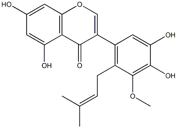 3',4',5,7-Tetrahydroxy-5'-methoxy-6'-(3-methyl-2-butenyl)isoflavone Struktur