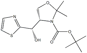 (4S)-4-[(S)-Hydroxy(thiazole-2-yl)methyl]-2,2-dimethyloxazolidine-3-carboxylic acid tert-butyl ester Struktur