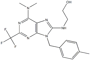 6-Dimethylamino-9-(4-methylbenzyl)-2-trifluoromethyl-8-(2-hydroxyethylamino)-9H-purine Struktur