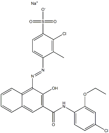 2-Chloro-3-methyl-4-[[3-[[(4-chloro-2-ethoxyphenyl)amino]carbonyl]-2-hydroxy-1-naphtyl]azo]benzenesulfonic acid sodium salt Struktur