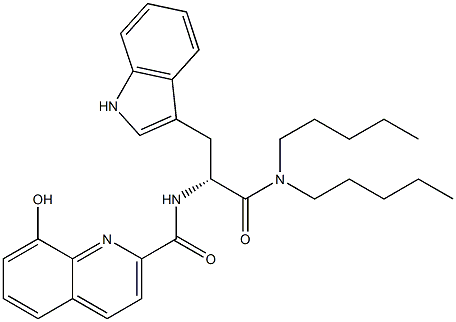 (R)-2-(8-Hydroxy-2-quinolinylcarbonylamino)-3-(1H-indol-3-yl)-N,N-dipentylpropanamide Struktur