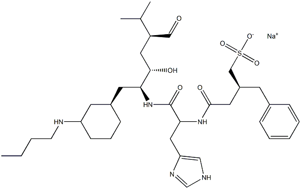 (2S)-2-Benzyl-4-[[(1S)-1-[(1H-imidazol-4-yl)methyl]-2-[[(1S,2S,4S)-5-butylamino-1-cyclohexylmethyl-4-isopropyl-2-hydroxy-5-oxopentyl]amino]-2-oxoethyl]amino]-4-oxobutane-1-sulfonic acid sodium salt Struktur