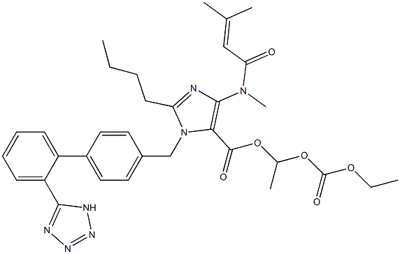 1-((ethoxycarbonyl)oxy)ethyl 2-butyl-4-((3,3-dimethylacryloyl)methylamino)-1-((2'-(1H-tetrazol-5-yl)biphenyl-4-yl)methyl)-1H-imidazole-5-carboxylate Struktur