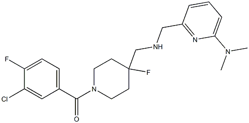 1-((3-chloro-4-fluorophenyl)carbonyl)-4-fluoro-4-((((6-(dimethylamino)pyridin-2-yl)methyl)amino)methyl)piperidine Struktur