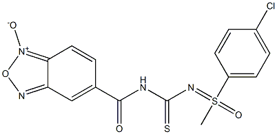 5-{[({[1-(4-chlorophenyl)-1-methyl-1-oxo-lambda~6~-sulfanylidene]amino}carbothioyl)amino]carbonyl}-2,1,3-benzoxadiazol-1-ium-1-olate Struktur