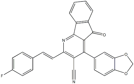 4-(1,3-benzodioxol-5-yl)-2-[(E)-2-(4-fluorophenyl)ethenyl]-5-oxo-5H-indeno[1,2-b]pyridine-3-carbonitrile Struktur