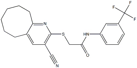 2-[(3-cyano-5,6,7,8,9,10-hexahydrocycloocta[b]pyridin-2-yl)sulfanyl]-N-[3-(trifluoromethyl)phenyl]acetamide Struktur