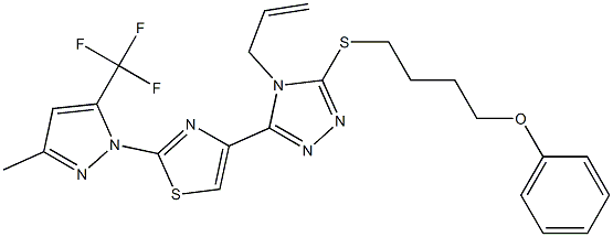 4-allyl-3-{2-[3-methyl-5-(trifluoromethyl)-1H-pyrazol-1-yl]-1,3-thiazol-4-yl}-5-[(4-phenoxybutyl)sulfanyl]-4H-1,2,4-triazole Struktur