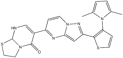 6-{2-[3-(2,5-dimethyl-1H-pyrrol-1-yl)-2-thienyl]pyrazolo[1,5-a]pyrimidin-5-yl}-2,3,8,8a-tetrahydro-5H-[1,3]thiazolo[3,2-a]pyrimidin-5-one Struktur