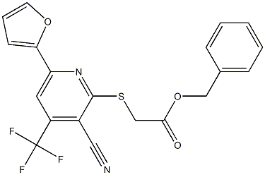 benzyl 2-{[3-cyano-6-(2-furyl)-4-(trifluoromethyl)-2-pyridinyl]sulfanyl}acetate Struktur