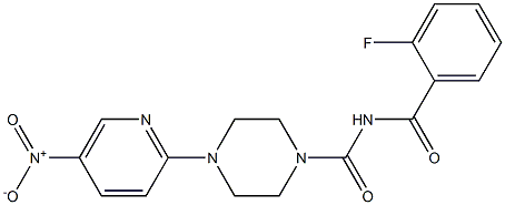 N1-(2-fluorobenzoyl)-4-(5-nitro-2-pyridyl)piperazine-1-carboxamide Struktur