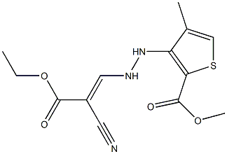 methyl 3-[2-(2-cyano-3-ethoxy-3-oxoprop-1-enyl)hydrazino]-4-methylthiophene-2-carboxylate Struktur