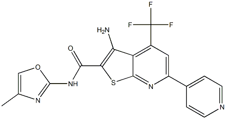 3-amino-N-(4-methyl-1,3-oxazol-2-yl)-6-(4-pyridinyl)-4-(trifluoromethyl)thieno[2,3-b]pyridine-2-carboxamide Struktur