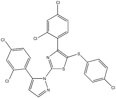 4-chlorophenyl 4-(2,4-dichlorophenyl)-2-[5-(2,4-dichlorophenyl)-1H-pyrazol-1-yl]-1,3-thiazol-5-yl sulfide Struktur