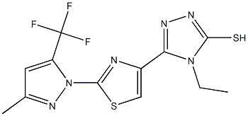 4-ethyl-5-{2-[3-methyl-5-(trifluoromethyl)-1H-pyrazol-1-yl]-1,3-thiazol-4-yl}-4H-1,2,4-triazole-3-thiol Struktur