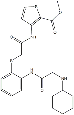 methyl 3-({2-[(2-{[2-(cyclohexylamino)acetyl]amino}phenyl)sulfanyl]acetyl}amino)-2-thiophenecarboxylate Struktur