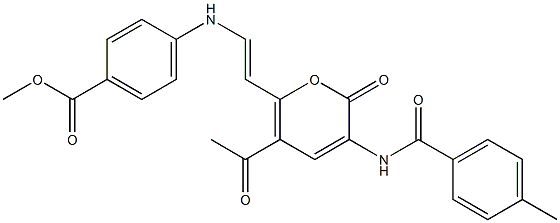 methyl 4-[((E)-2-{5-acetyl-3-[(4-methylbenzoyl)amino]-2-oxo-2H-pyran-6-yl}ethenyl)amino]benzenecarboxylate Struktur