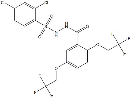 N'-[2,5-bis(2,2,2-trifluoroethoxy)benzoyl]-2,4-dichlorobenzenesulfonohydrazide Struktur