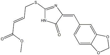 methyl (E)-4-({4-[(E)-1,3-benzodioxol-5-ylmethylidene]-5-oxo-4,5-dihydro-1H-imidazol-2-yl}sulfanyl)-2-butenoate Struktur